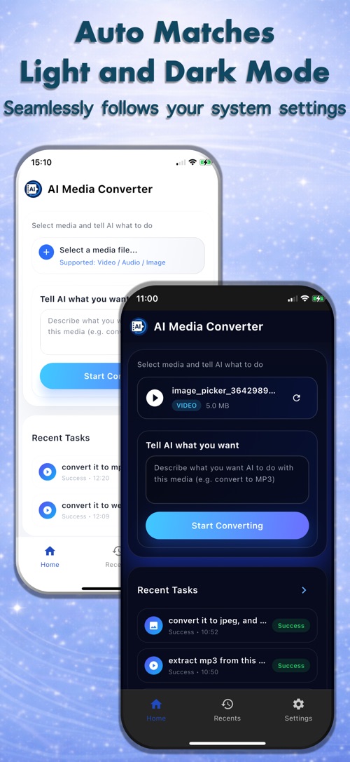 AI Media Converter &mdash; Light and dark, automatically